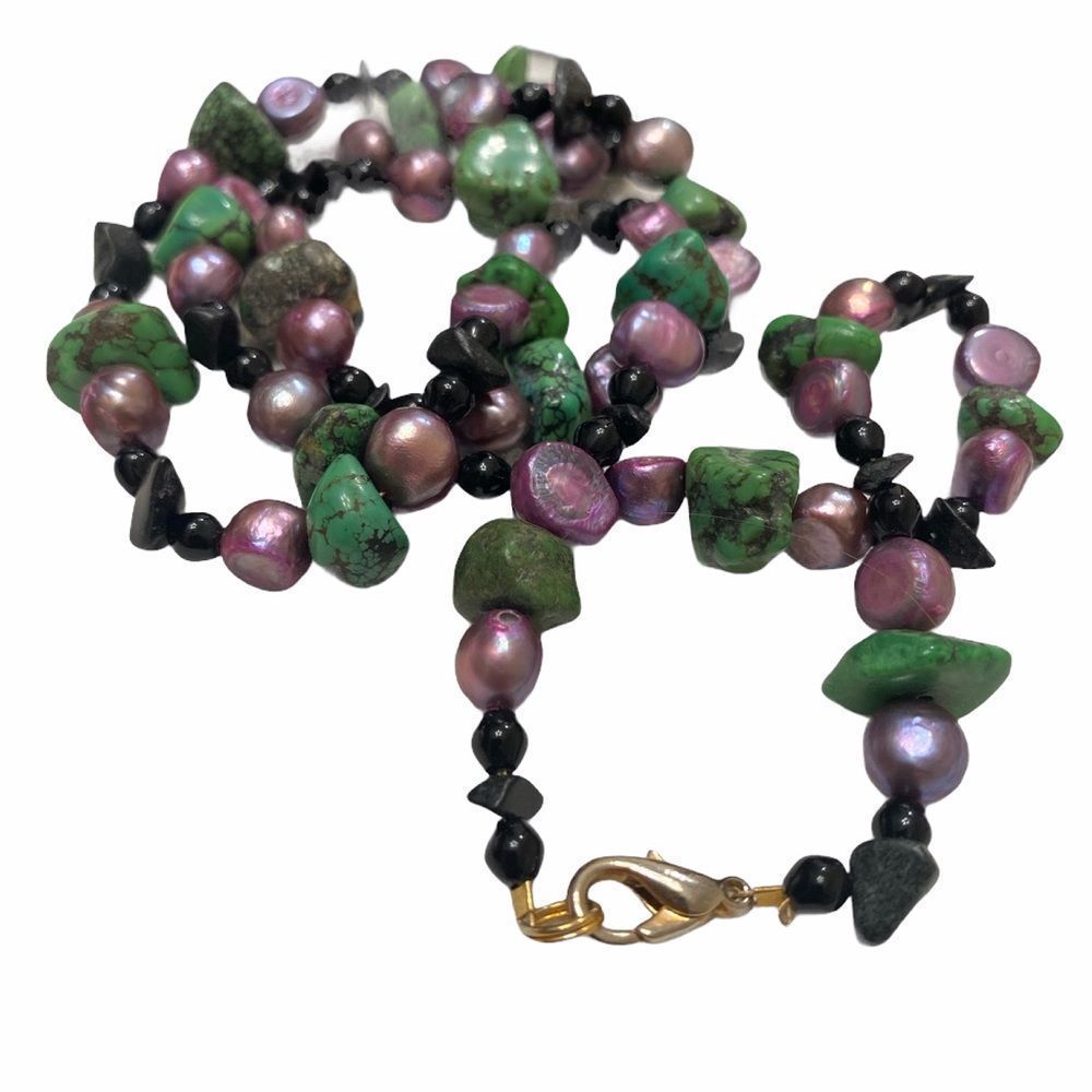 Vintage Turquoise Pearl And Black Onyx Necklace - Picture 7 of 12
